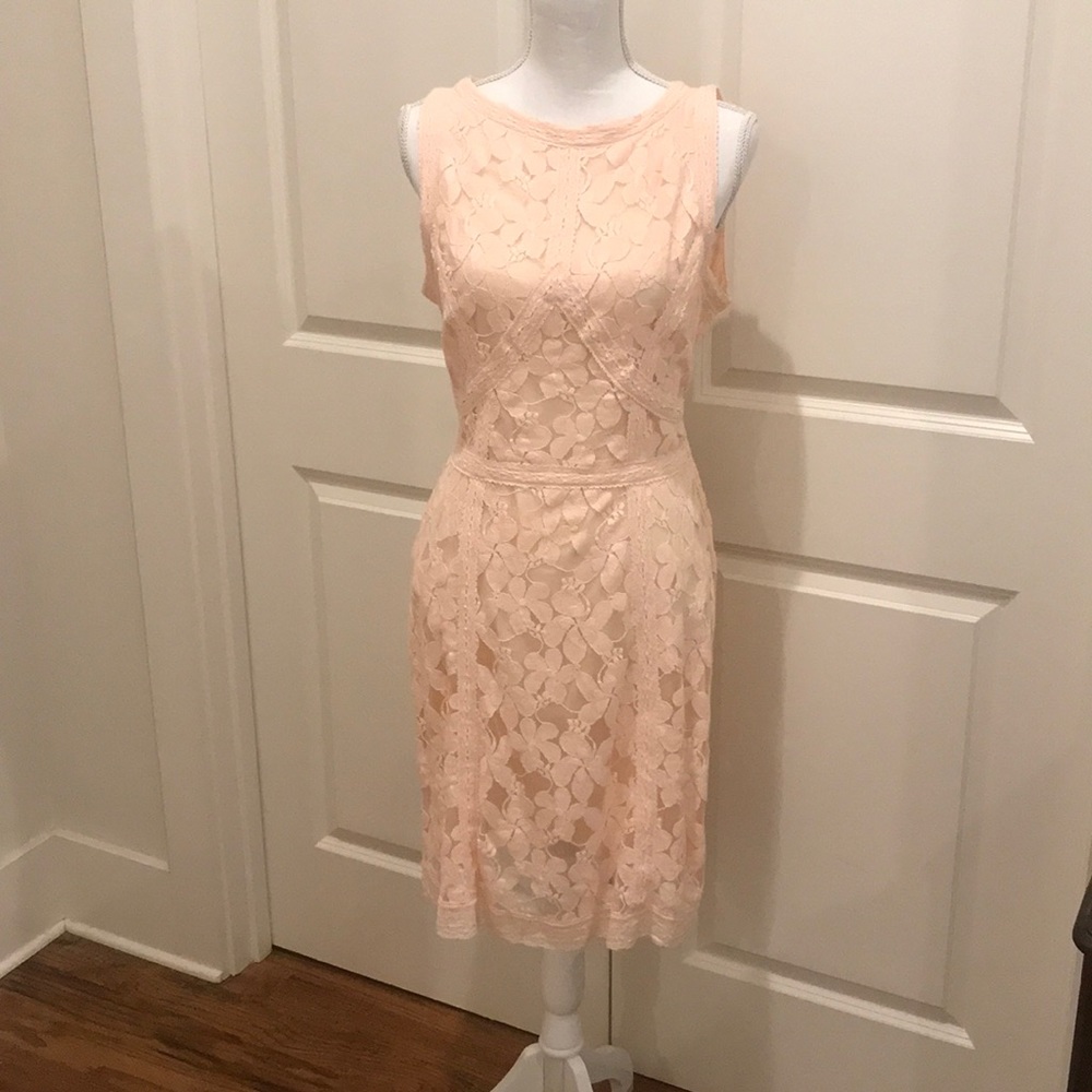 Soft lace dress with piping details.